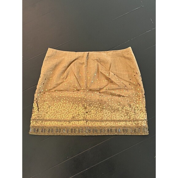 Jennifer Lopez Mini Pencil Skirt Womens 10 Gold Bronze Brown Sequins Gems  NWOT - Picture 2 of 4
